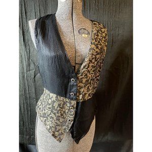 Boho Vintage Patchwork Gold and Black Button Up 90s Vest